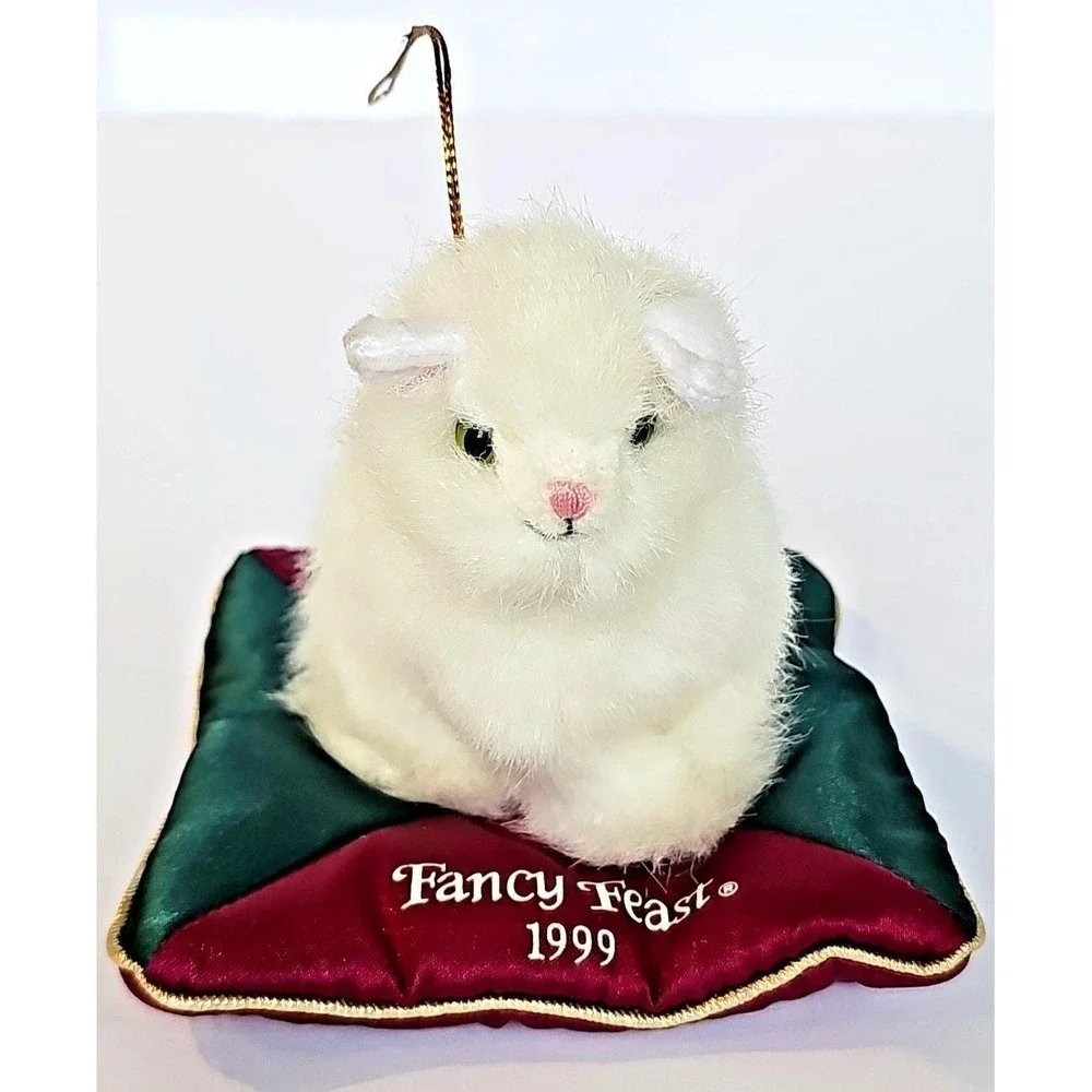 1999 Fancy Feast Cat Plush Ornament White Persian Pillow Holiday Collectible